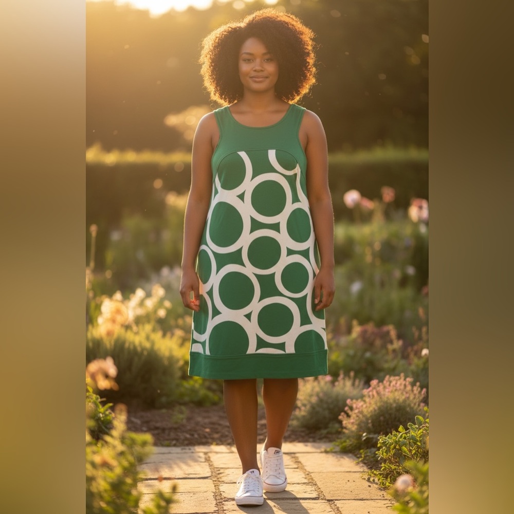 I.N. Studio Green and White Circle Midi Dress